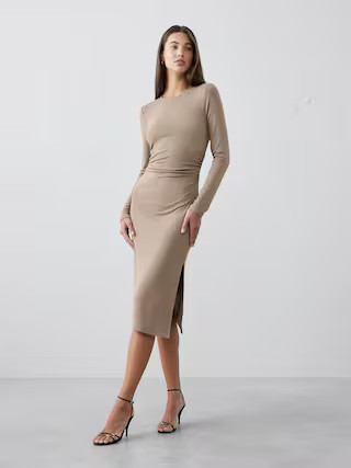 Soft Luxe Shirred-Side Midi Dress | Banana Republic Factory