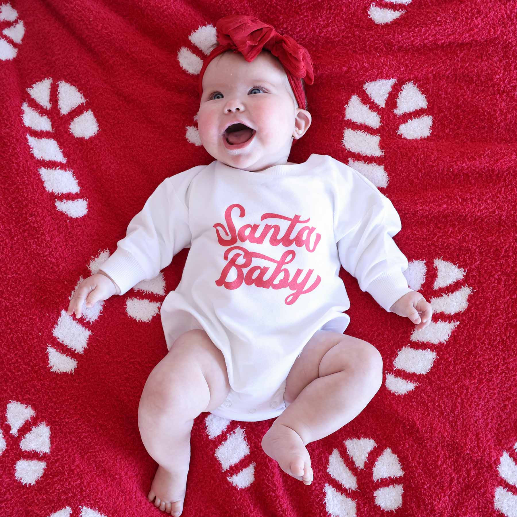 Santa Baby Sweatshirt Bubble Romper | White | Caden Lane