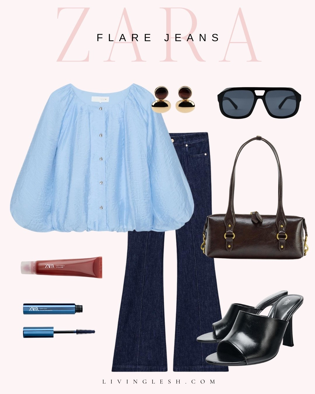 Zara | Zara outfit | Zara finds | blouse | balloon sleeve blouse | flare jeans | spring denim | flare denim | Zara beauty |  purse | handbag | heels

#LTKSeasonal #LTKgrwm #LTKootd