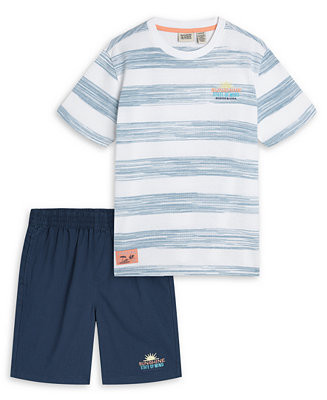 Boys' 8-16 Striped Short-Sleeve T-Shirt and Shorts, 2-Piece Set | Macy's