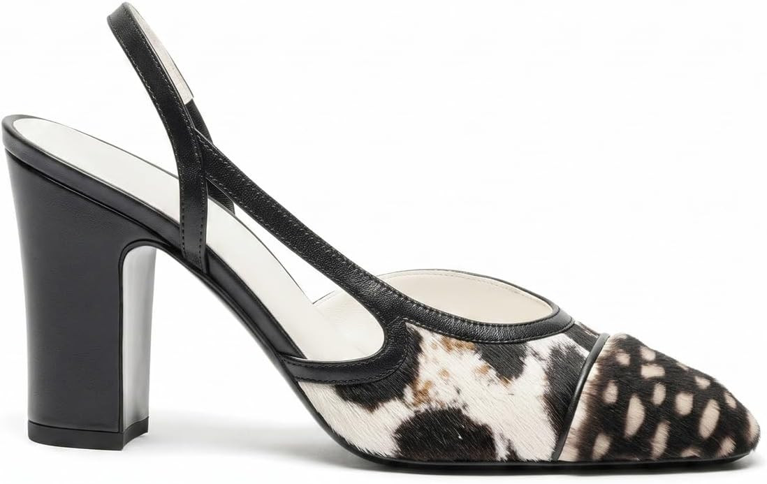 Women's Slingback Splicing Round Toe Chunky Heel Pumps | Amazon (US)