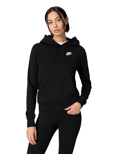 Nike Women's Sportswear Club Fleece Pullover Hoodie, Black/White, Medium | Amazon (US)