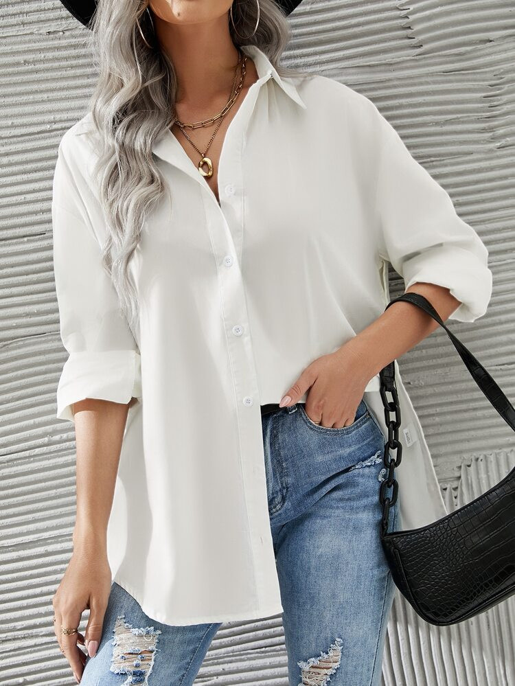 Drop Shoulder Button Front Shirt | SHEIN