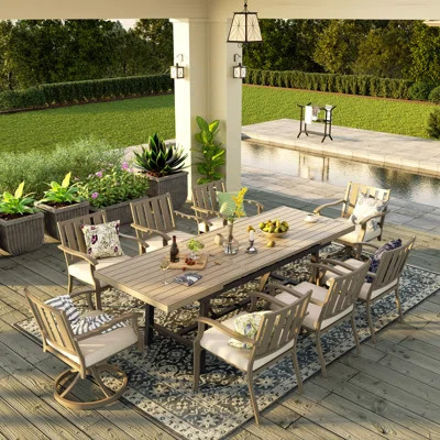 Azur Patio 8 Person Automatic Extendable Dining Set With Sunbrella® Cushions | Wayfair North America