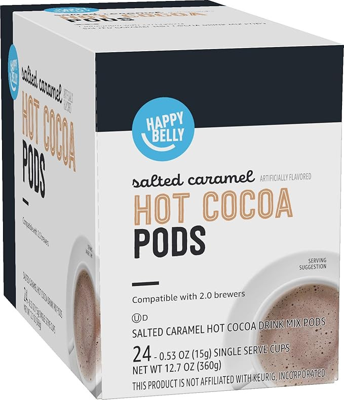 Amazon Brand - Happy Belly Hot Cocoa Pods Compatible with 2.0 K-Cup Brewers, Salted Caramel Flavo... | Amazon (US)