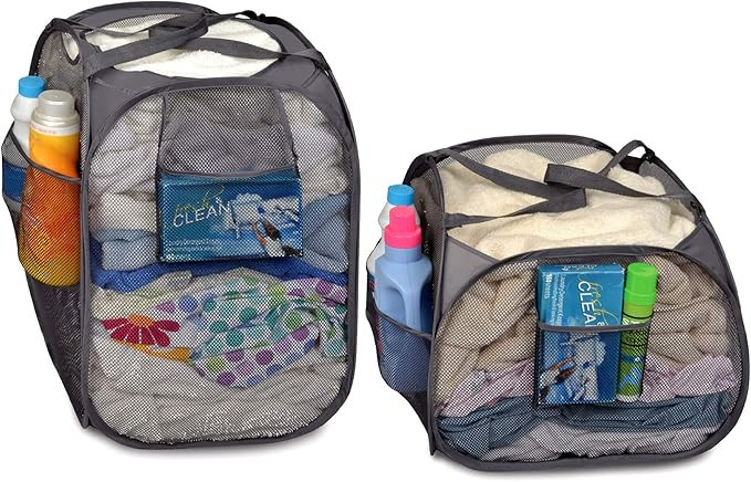 Smart Design Deluxe Mesh Laundry Pop Up Hamper Combo w/ Rectangle & Square Hampers - Durable Fabr... | Amazon (US)