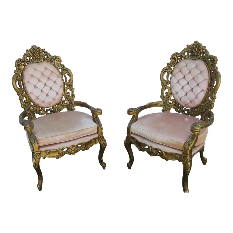French Provincial Heavy Carved Painted Antique Gold Two Tall Side Chairs | Chairish