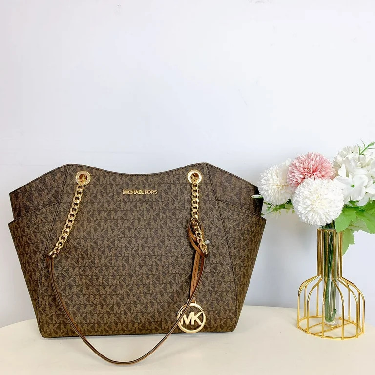 Michael Kors Jet Set Chain Brown MK Signature Large Shoulder Tote Bag - Walmart.com | Walmart (US)
