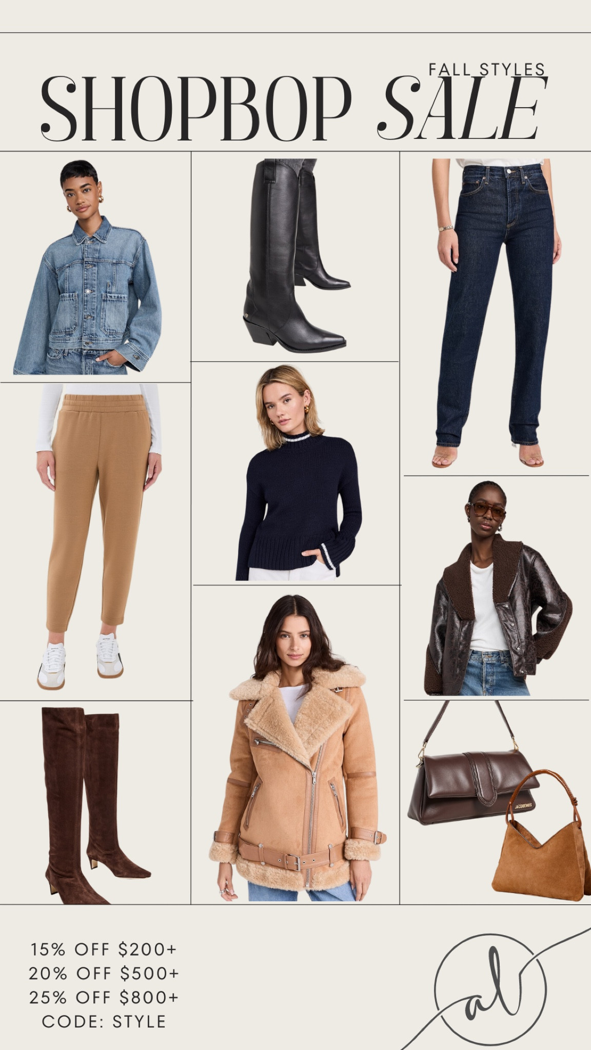 Shopbop Sale Fall styles. Use code: STYLES
15% OFF $200+
20% OFF $500+
25% OFF $800+

#LTKU #LTKSeasonal #LTKStyleTip