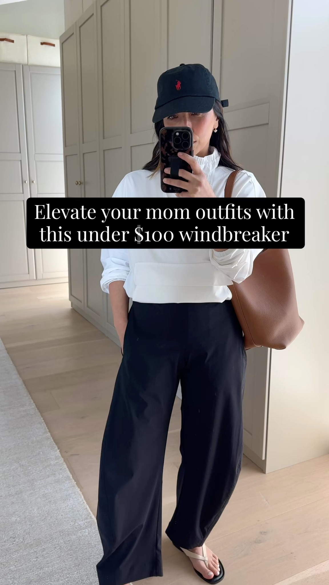 Low effort high reward school drop off outfit. 

Zella windbreaker xs
Everlane box cut tee medium
Ruti pants petite 4
Everlane Leather sandals 5
Quince bucket bag
Polo hat 
Electric picks earrings
Electric Picks necklace 

Athleisure, mom style, spring outfits 2026

#LTKPetite #LTKootd #LTKmomlife
