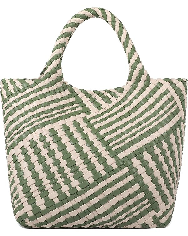Queenoris Woven Bag for Women, Vegan Leather Tote Bag Large Summer Beach Travel Handbag and Purse... | Amazon (US)