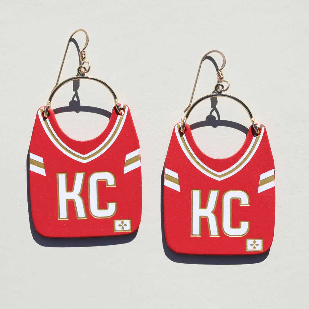 Kansas City Football Jersey Earrings | Nickel and Suede