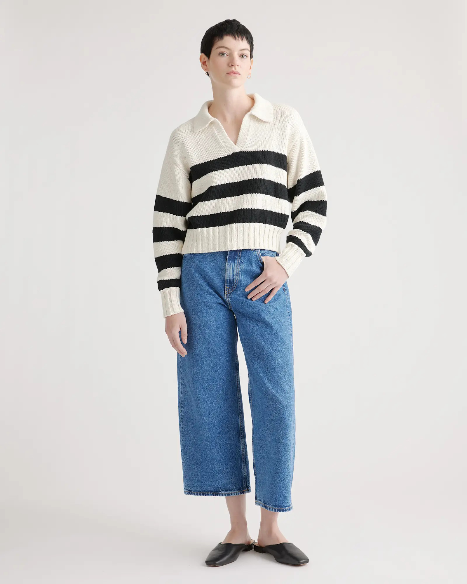100% Organic Cropped Cotton Polo Sweater | Quince