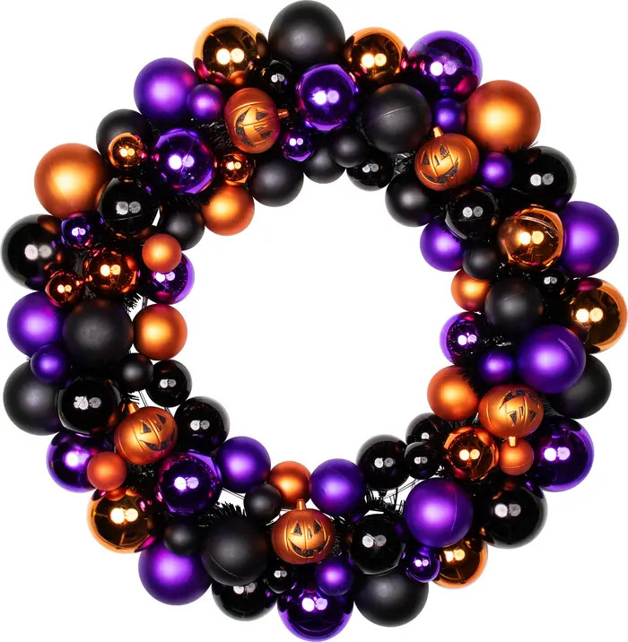 Northlight Jack-O-Lanterns Shatterproof Ball Ornament Halloween Wreath - 24" - Unlit | Nordstrom | Nordstrom