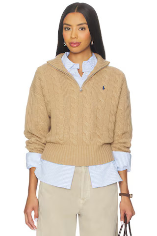 Polo Ralph Lauren Cable Wool Cashmere Half Zip Sweater in Collection Camel Melange from Revolve.c... | Revolve Clothing (Global)
