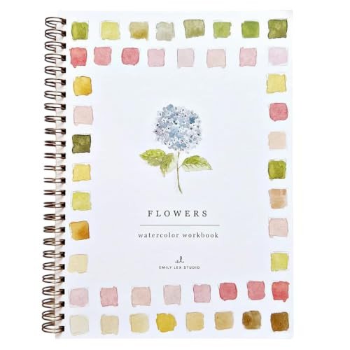 Flowers Watercolor Workbook by Emily Lex Studio, 12 Beginner Friendly Sketched Illustrations, Lay Flat Spiral Pages, 6.5 x 9 inch, 120lb Watercolor Paper | Amazon (US)