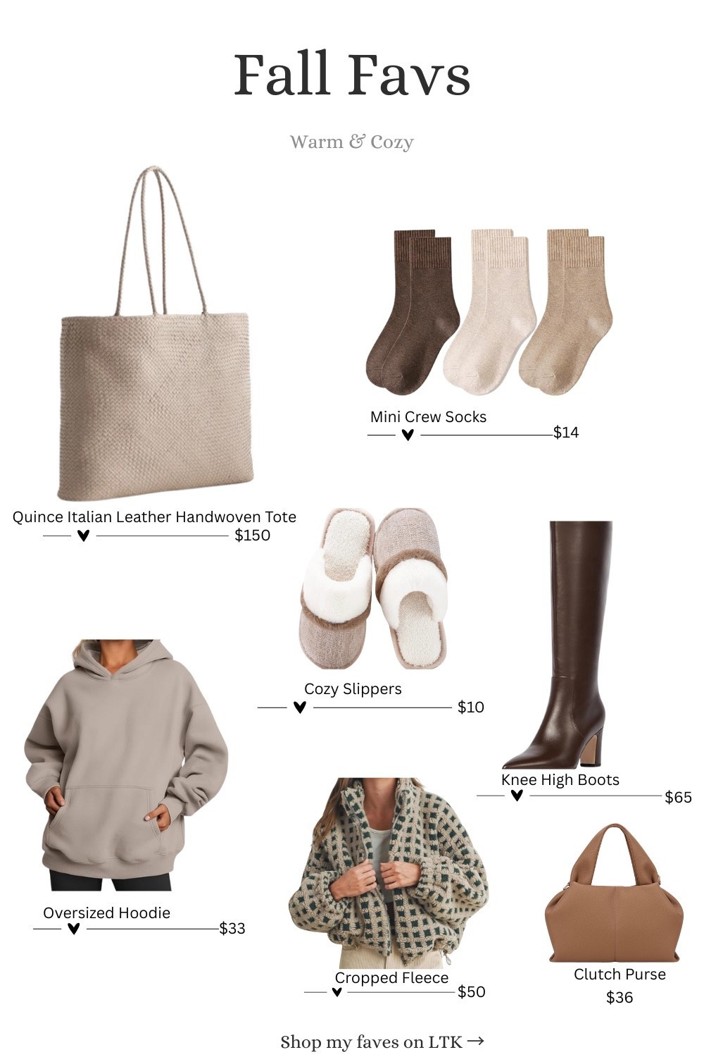 Fall Faves 🍂 | Warm & Cozy Edition

My go-to pieces for staying stylish and comfortable when temps drop. Think soft knits, cozy neutrals, and timeless leather details 🤎

Which one’s your vibe: the oversized hoodie or the knee-high boots?

#LTKSeasonal #LTKStyleTip #LTKGiftGuide