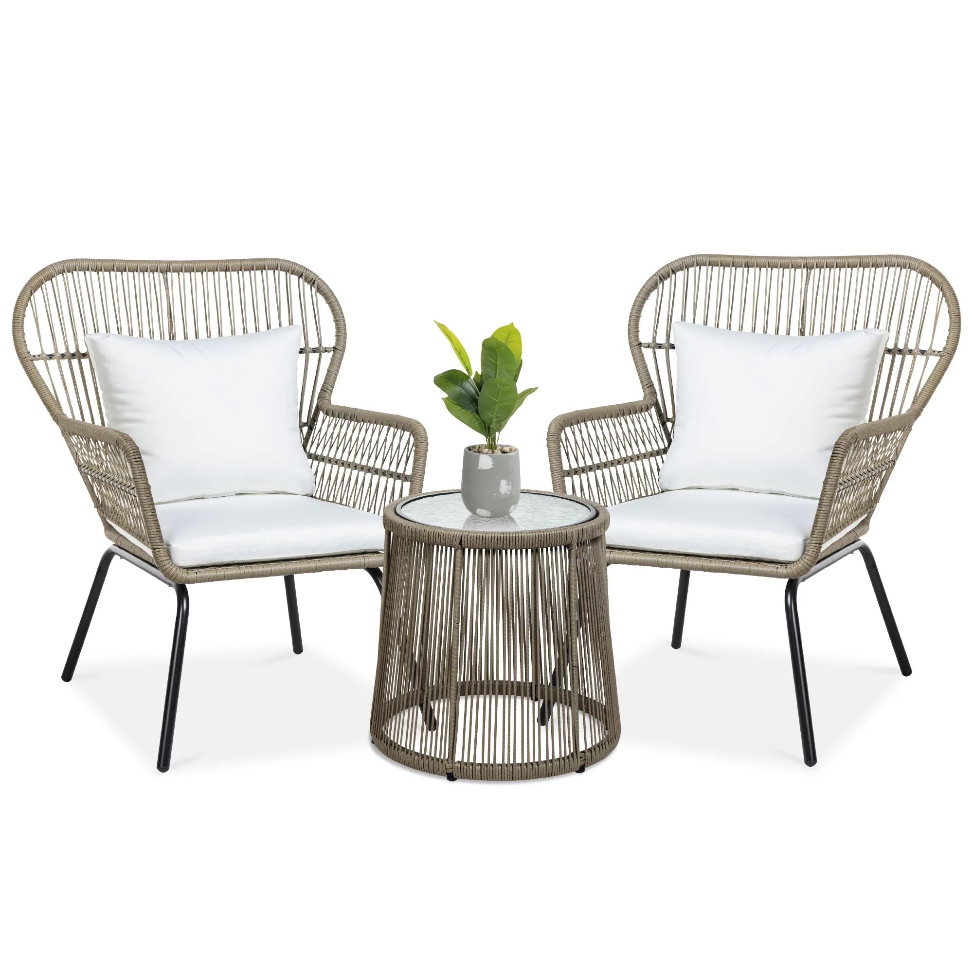 Best Choice Products 3-Piece Patio Wicker Conversation Bistro Set w/ 2 Chairs, Glass Top Side Tab... | Walmart (US)