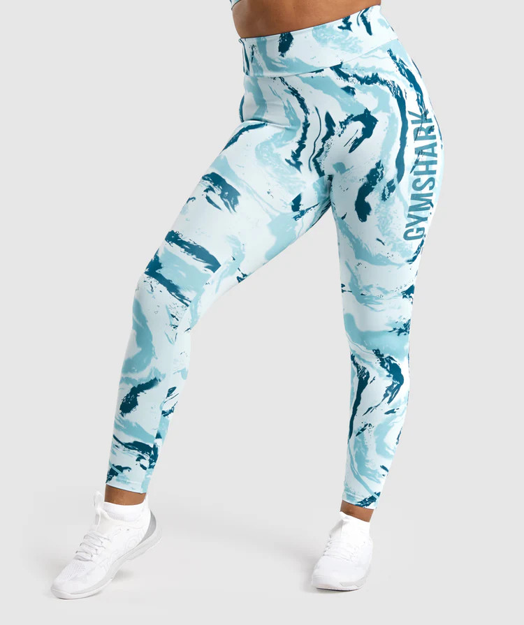GS Power Leggings - Light Blue Print | Gymshark (Global)