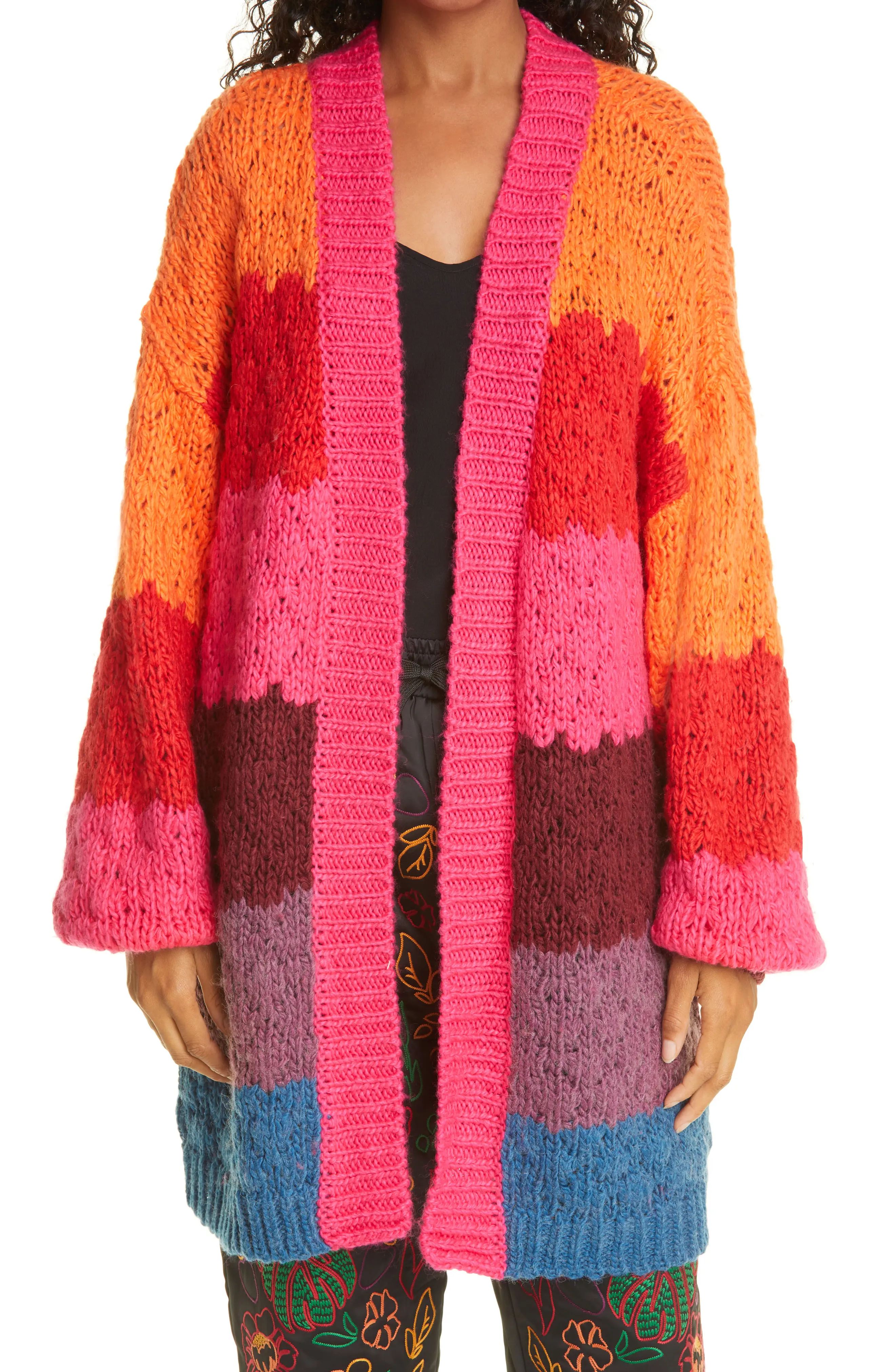 FARM Rio Stripe Open Front Long Cardigan in Multi at Nordstrom, Size Large | Nordstrom