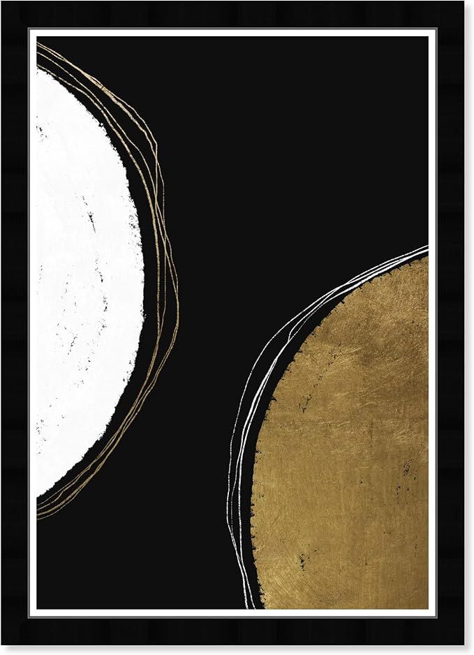 Wynwood Studio Abstract Wall Art Framed Prints 'Two Moons Paint Home Décor, 13" x 19", Black, Go... | Amazon (US)