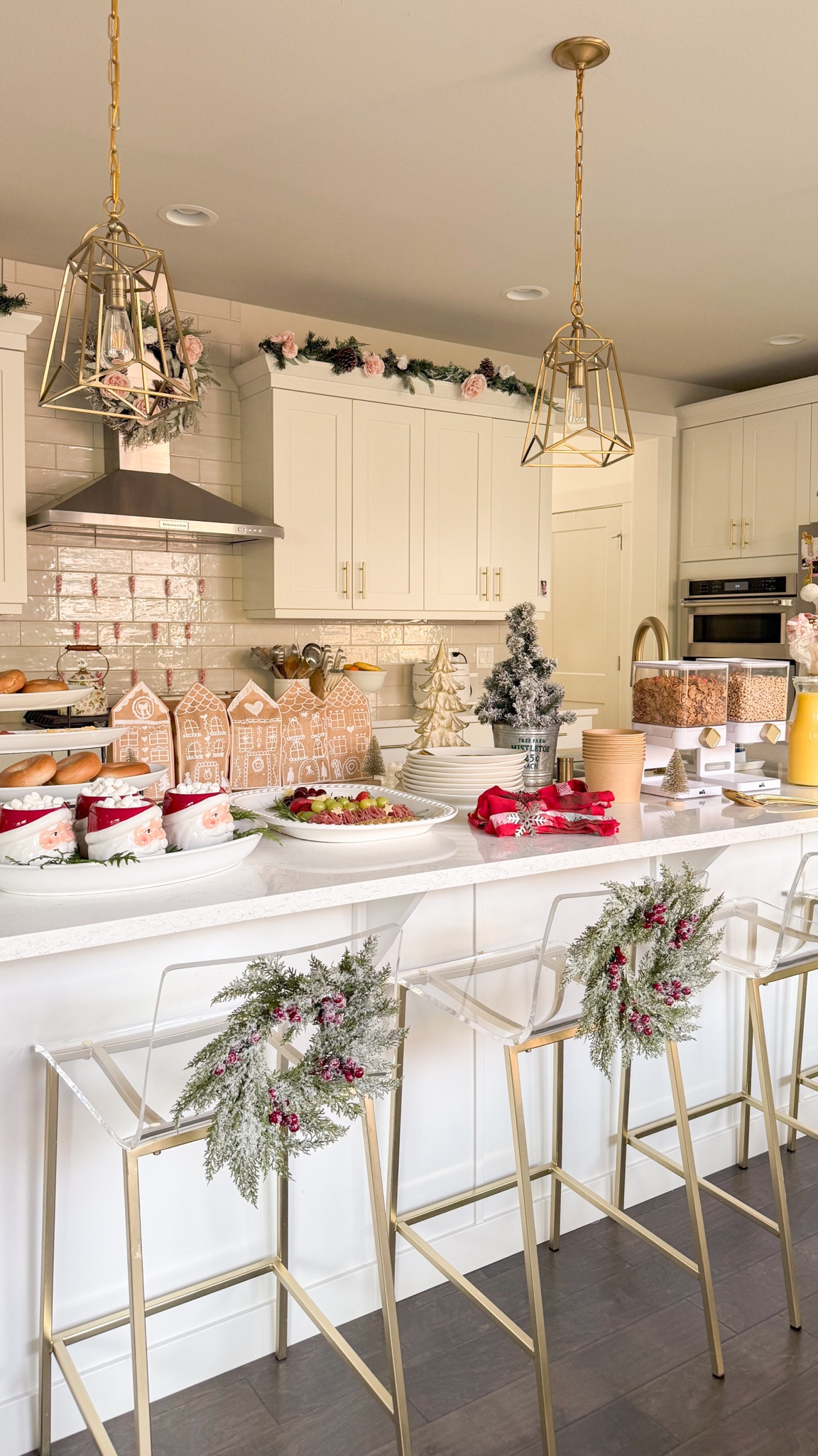 Festive Holiday Brunch Setup - Christmas Kitchen Decor! 

home decor, bar stool, Christmas wreath, pink bows, cabinet hardware, glass jar, serving tray, Sandwich cutter set, red and green seedless grapes, sliced charcuterie meat, dry salami, strawberries, multi grain crackers, cheese sticks


#LTKSeasonal #LTKHome #LTKHoliday
