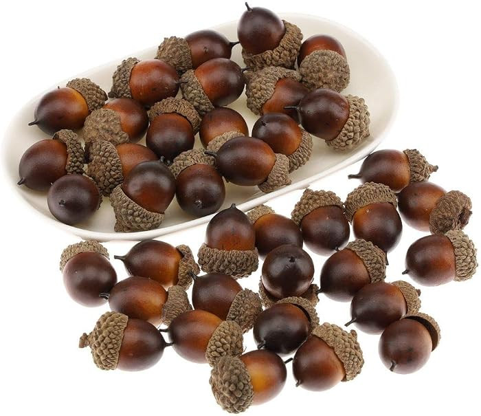 Gresorth 50 Pcs Artificial Small Acorn Set Decoration Fake Acorns for Craft | Amazon (US)