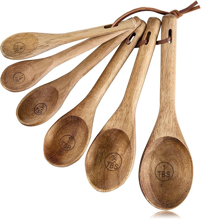 6pcs Measuring Spoons Set, Natural Acacia Wooden Measuring Spoons Includes 1/8 tsp, 1/4 tsp, 1/2 ... | Amazon (US)