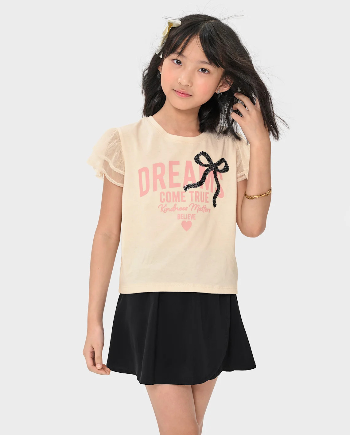 Girls Graphic Flutter Top - tan | The Children's Place