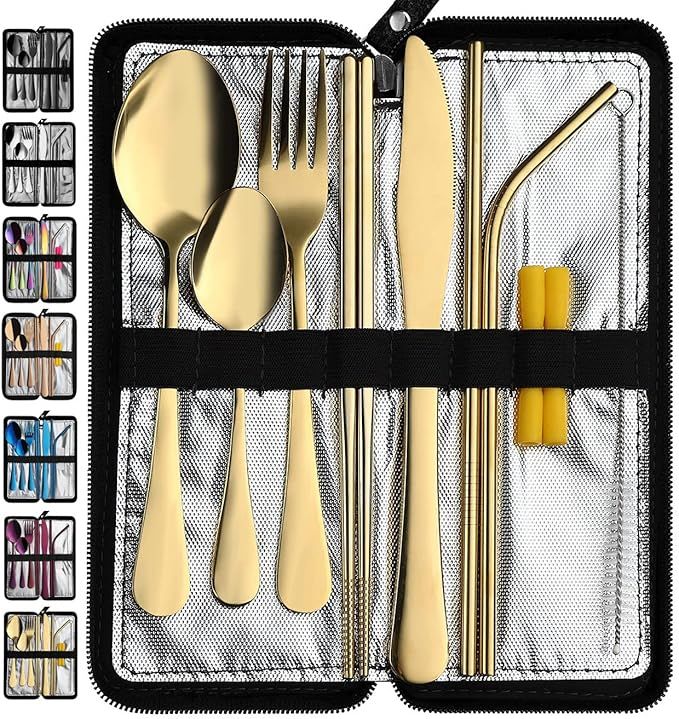 Portable Travel Utensils, Reusable Silverware with Case for Fixing Tableware, 9 Pieces Stainless ... | Amazon (US)