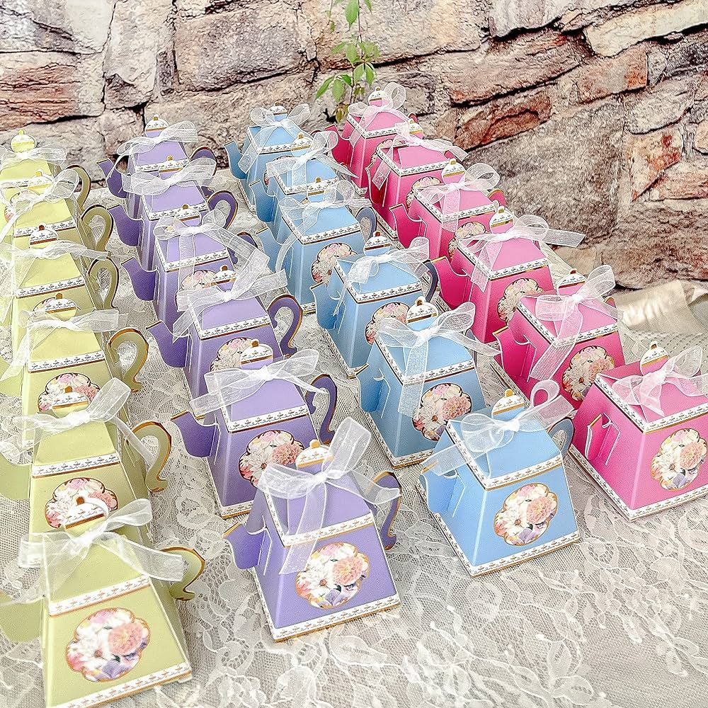 Kate Aspen Vintage Floral Tea Pot Shaped Tea Party Favor Boxes (Set of 24 Assorted Colors) - Wedd... | Amazon (US)