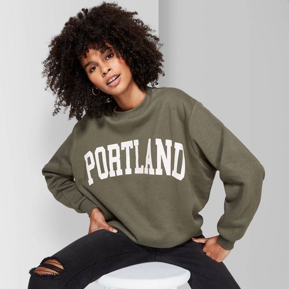 Women's Oversized Crewneck Sweatshirt - Portland Graphic - Wild Fable™ Olive | Target