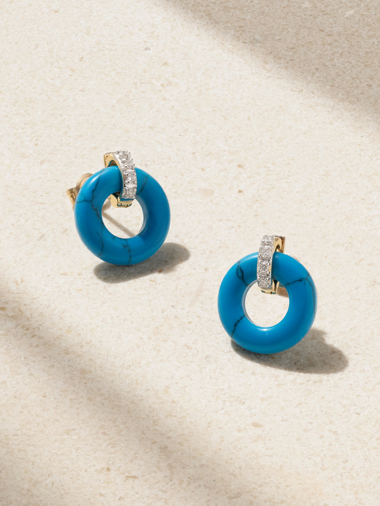 Mateo - Donut 14-karat Yellow And White Gold, Turquoise And Diamond Earrings - Blue | NET-A-PORTER (US)