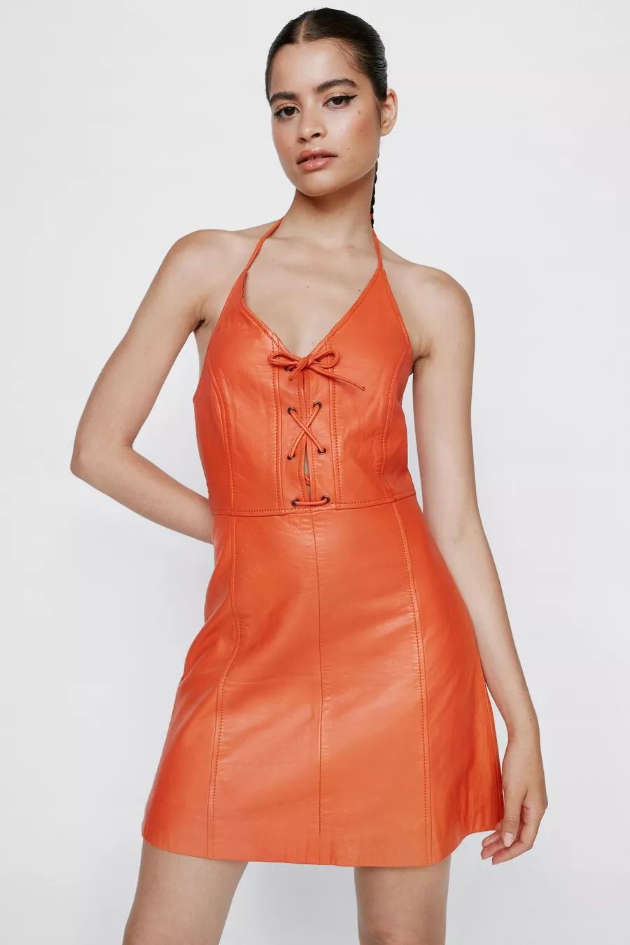 Real Leather Lace Up Mini Dress | Nasty Gal (US)