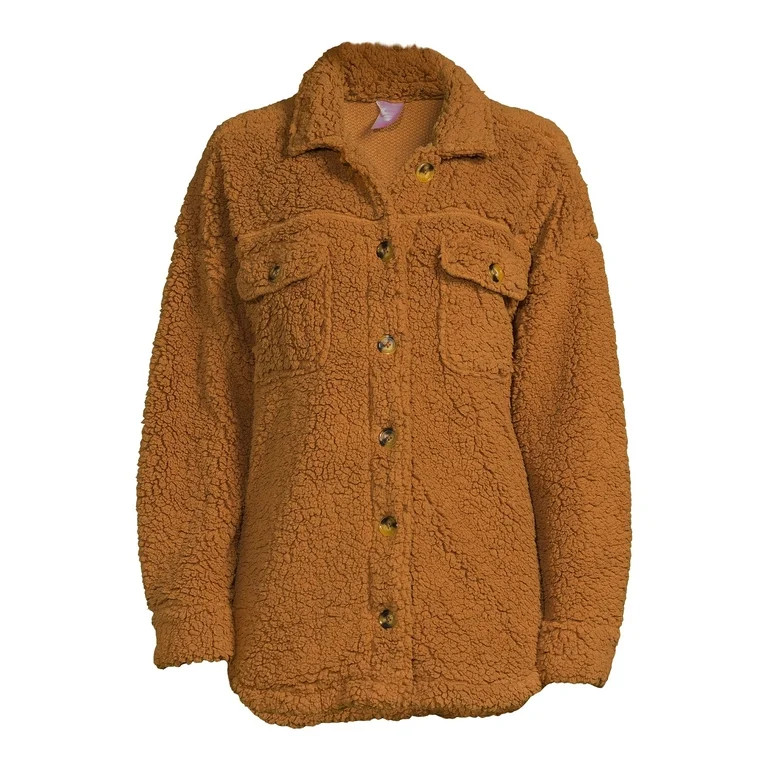 No Boundaries Juniors’ Faux Sherpa Shacket - Walmart.com | Walmart (US)