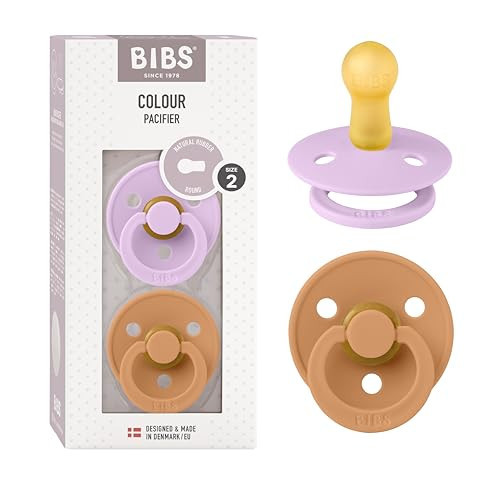 BIBS Pacifiers Colour Collection | Natural Rubber Baby Pacifier | Round Nipple | Set of 2 BPA-Free Soothers | Made in Denmark | 6+ Months (Pack of 2) | Violet Sky/Pumpkin | Amazon (US)