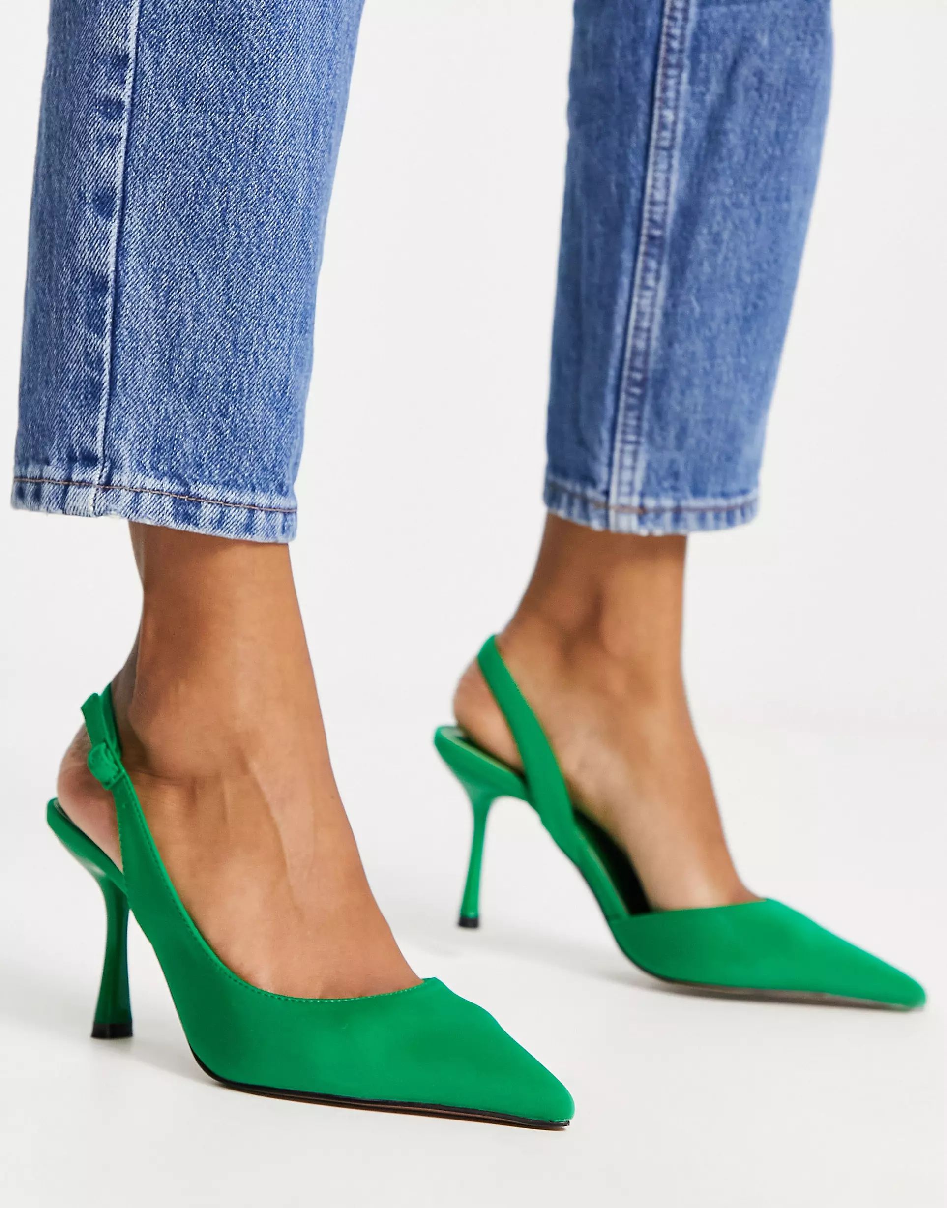 ASOS DESIGN - Simmer - Slingback schoenen met halfhoge naaldhak in groen | ASOS (Global)