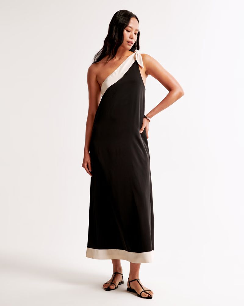 Women's One-Shoulder Scarf Midi Dress | Women's | Abercrombie.com | Abercrombie & Fitch (US)