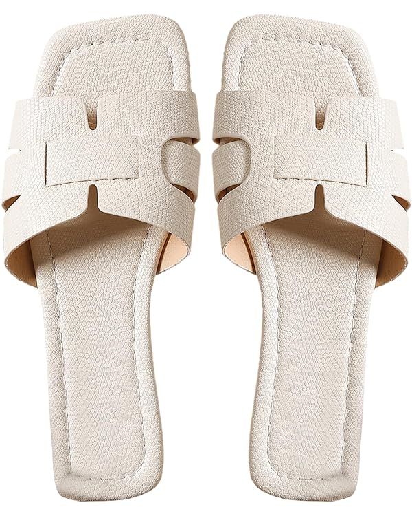 GORGLITTER Women's Crocodile Embossed Flat Sandals Cross Strappy Open Toe Slide Sandals | Amazon (US)
