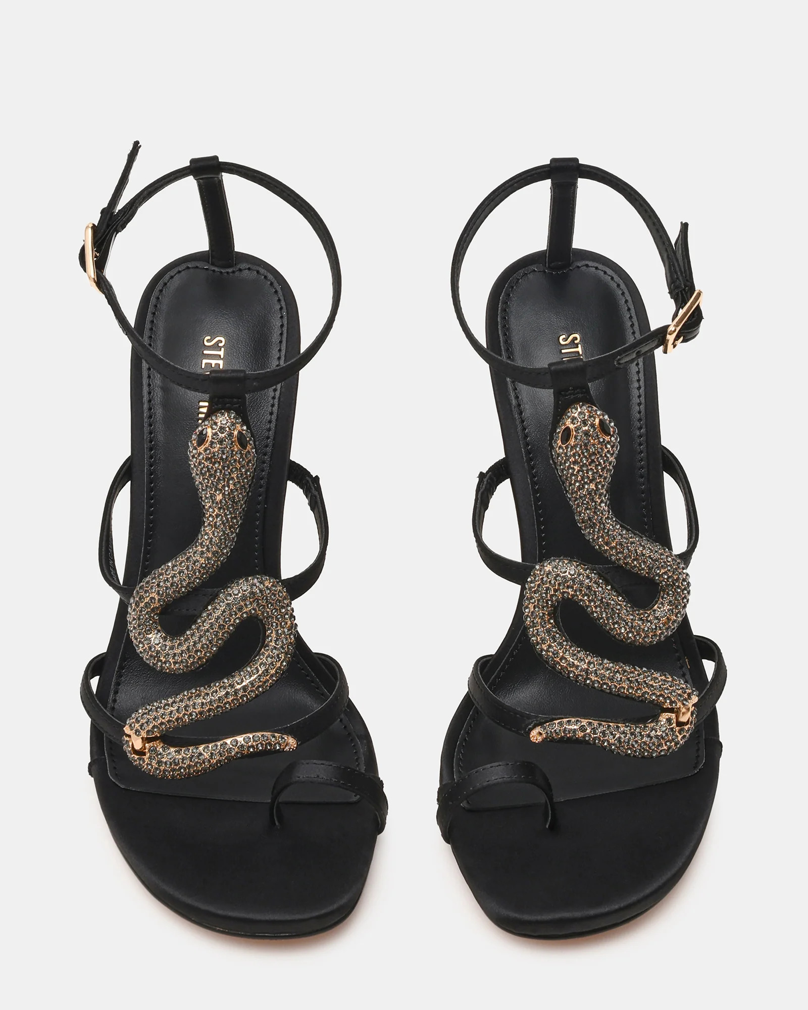 PYTHON Black Rhinestone Snake Stiletto Strappy Women's Heel | Steve Madden (US)