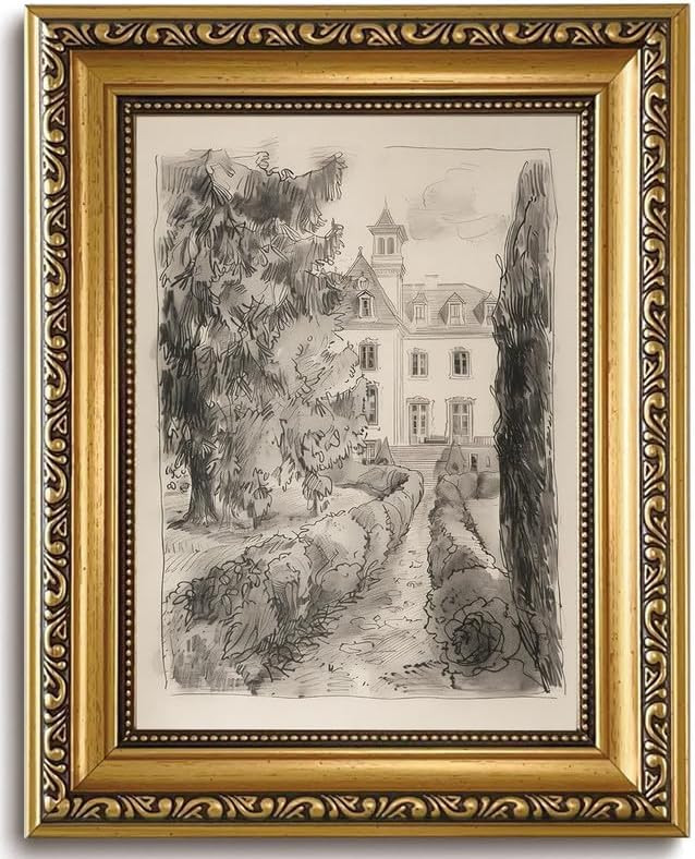 WALLZK Gold Framed Wall Art Vintage Wall Art French Country Sketch Canvas Prints Neutral Landscap... | Amazon (US)
