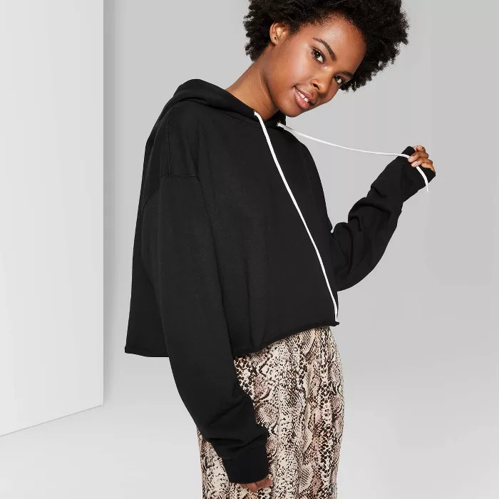 Women's Long Sleeve Cropped Hoodie - Wild Fable™ Black | Target