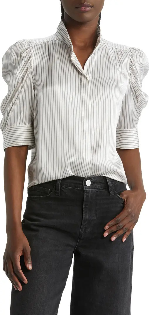FRAME Gillian Puff Sleeve Stripe Silk Blouse | Nordstrom | Nordstrom