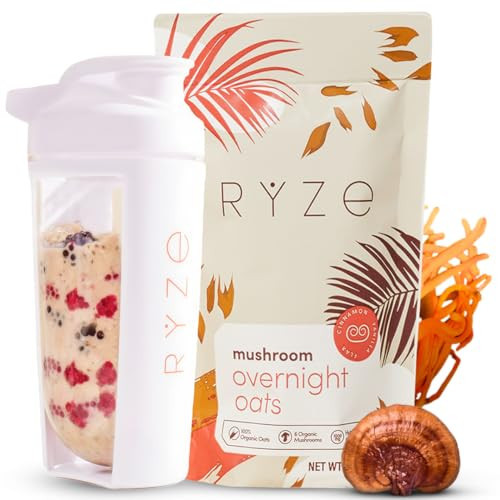 RYZE Mushroom Overnight Oats | 6 Adaptogenic Mushrooms | 20g Whey Protein | Chia Seeds | Cordyceps, Lion’s Mane, Shiitake, Reishi, Turkey Tail, King Trumpet | Healthy Breakfast | 14 servings | Amazon (US)