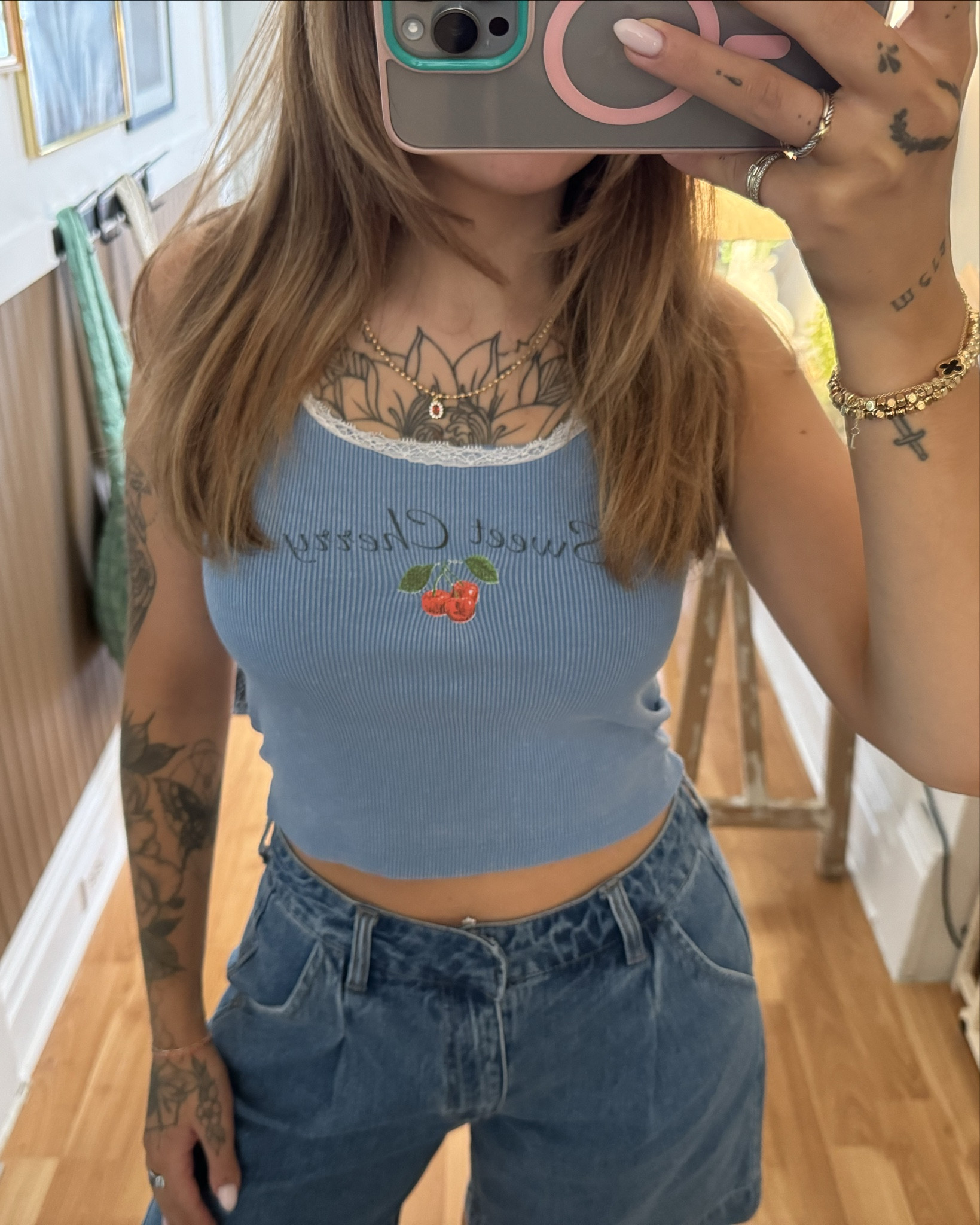 🍒 simple staples that can be worn so many ways 
Wearing a size 27 in shorts from forever 21. Just got in store can’t find link 
Bracelets are Tjmaxx 
Pinky ring is furkos
Spring outfit | adidas | jean shorts | tank top | trendy outfit 

#LTKSaleAlert #LTKStyleTip #LTKFindsUnder50