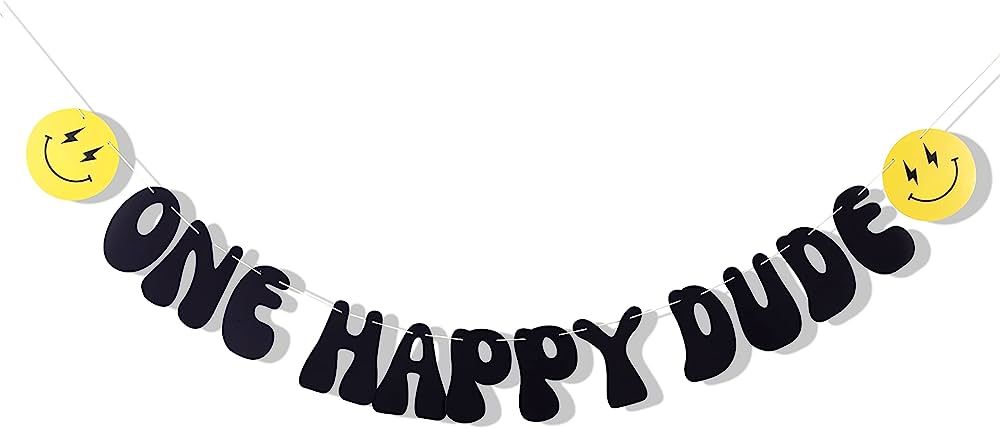 One Happy Dude 1st Birthday Banner - Smiley Face Birthday Decoration, Hippie First Birthday banne... | Amazon (US)