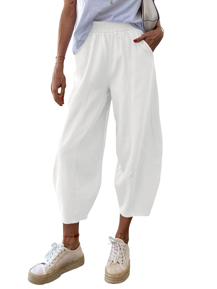 Cicy Bell Women's Summer High Waisted Baggy Pants Casual Cotton Harem Capris Slacks with Pockets | Amazon (US)