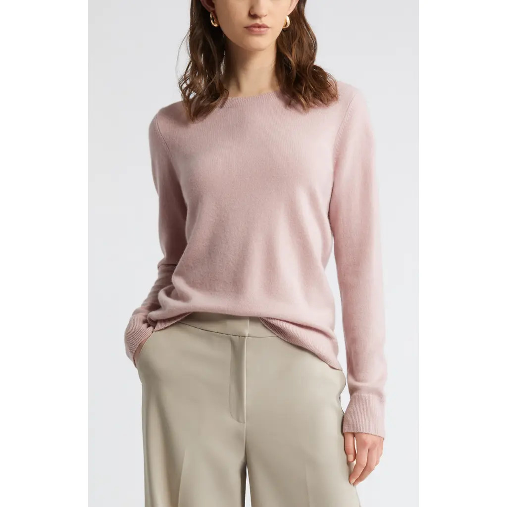 Nordstrom Crewneck Cashmere Sweater in Pink Puff at Nordstrom, Size Large | Nordstrom