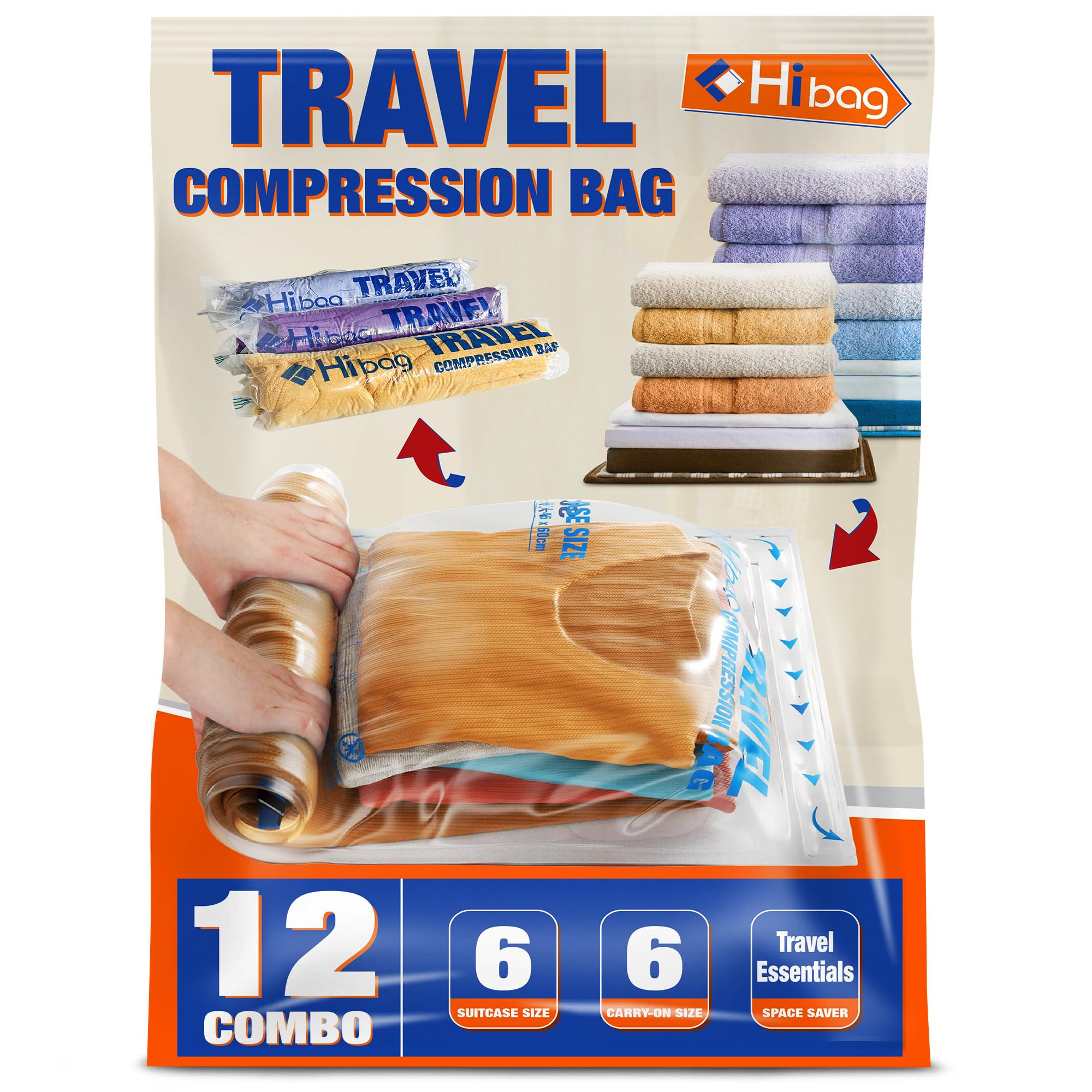 HIBAG 12 Compression Bags for Travel, Vacuum Packing Space Saver Zipper Bags for Cruise Accessori... | Amazon (US)