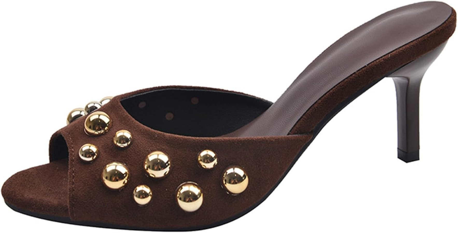 Women's Studded Wide Band Fish Mouth Stiletto Heeled Slides Sandals Fashion Comfort Slip-on Backl... | Amazon (US)